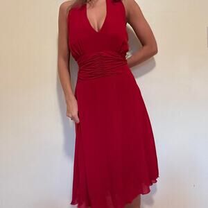 Vintage red midi halter dress